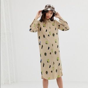 NWOT Monki Midi Shirt Dress With Face Print